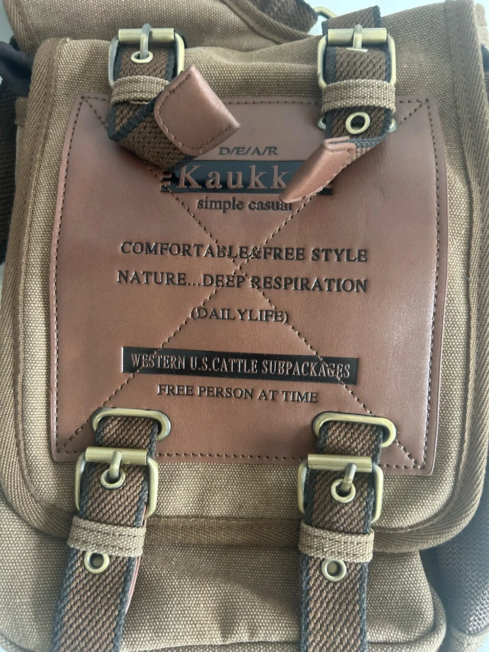 Kaukko Brown Canvas Casual Shoulder Sling Messenger Bag Western Cattle